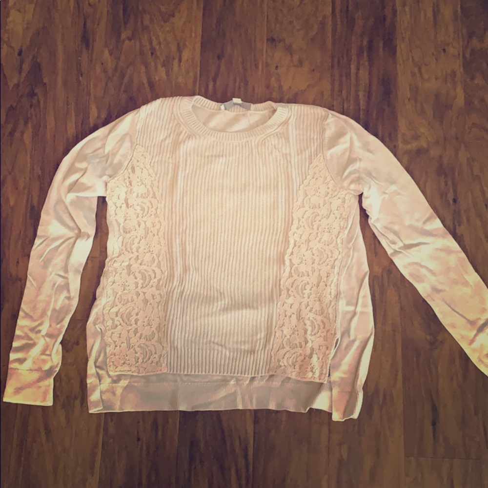 LOFT pink sweater with lace accents